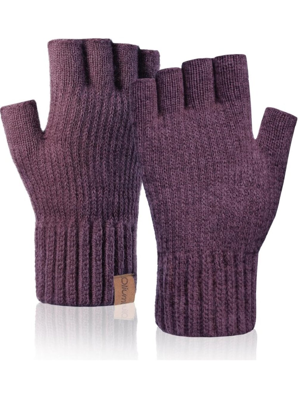 Unisex Dark Purple Winter Fingerless Warm Knitted Half Finger Driving Gloves